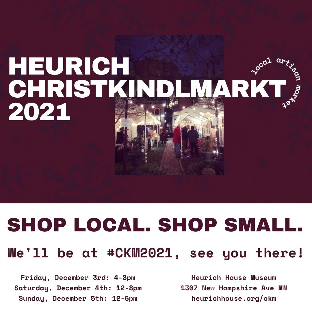 I'm very excited for the Christkindlmarket this weekend at the @heurichhouse. 

Friday, December 3rd 4-8pm⠀
Saturday, December 4th 12-8pm⠀
Sunday, December 5th 12-6pm⠀

The event has doubled in size from previous years. Shop 35 local artisans, and bring on the holiday cheer with beer, cider, and other bevvies. It's fun for the whole family with games and ornament making for the kiddies, dinner + cookies at the food trucks: @timberpizzaco, @petitafrikdc, and @captaincookiedc.

Tickets are $10 online at https://heurichhouse.org/ckm or $13 at the door. The event is outdoors in the castle garden and on the sidewalk in front. I'll be out front if you're looking for me! The address is 1307 New Hampshire Ave NW, DC.

Historically, the brewmaster's castle was the largest brewery in DC and a household name. They are still serving up delicious brews that you can enjoy while you shop. Just upgrade your ticket to include an alcoholic beverage!
⠀
#CKM2021 #foodtrucksdc #dupontcircledc #thingstododmv #washingtondc #dcholidays #bythings #madeindc #shoplocaldc #dcevents #visitdc #202creates #creativedc #dccreatives #powwowdc #dmvevents #igdc #dcbusiness #dctogether #dcproud #dcstrong #destinationdc #mydccool #exploredc #dclife #dcist #thedistrict #capitolcreated #yelpdc #lustlocaldc
